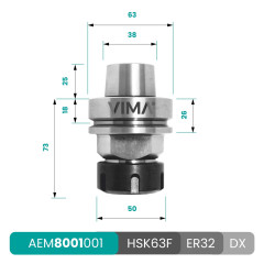 Descubre el mandril portapinzas ER32 y ER40 con conexión cónica HSK63F, precisión y calidad para tus proyectos.
