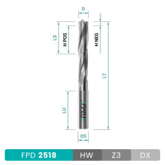 Fresa elicoidale per cave serrature di porte in HW positiva rompitruciolo Z3 con parte negativa di finitura