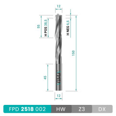 HW positive shank cutter to work door  lock slot. Chip breaker Z3 with negative part for better finshing of plate house