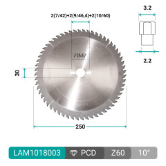 Lâmina diamantada PCD H6 com ângulo axial interno para painéis