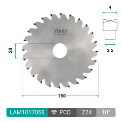 PCD circular saw blade for alternate bevel grooving