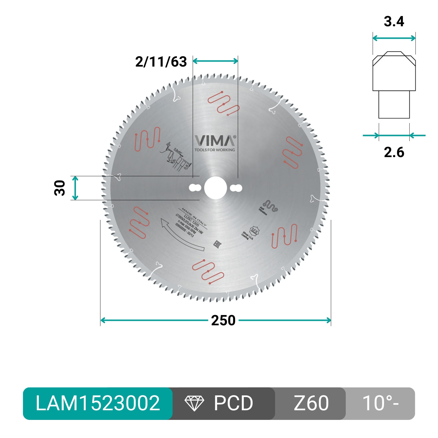 HW circular saw blade with negative teeth for non-ferrous metals