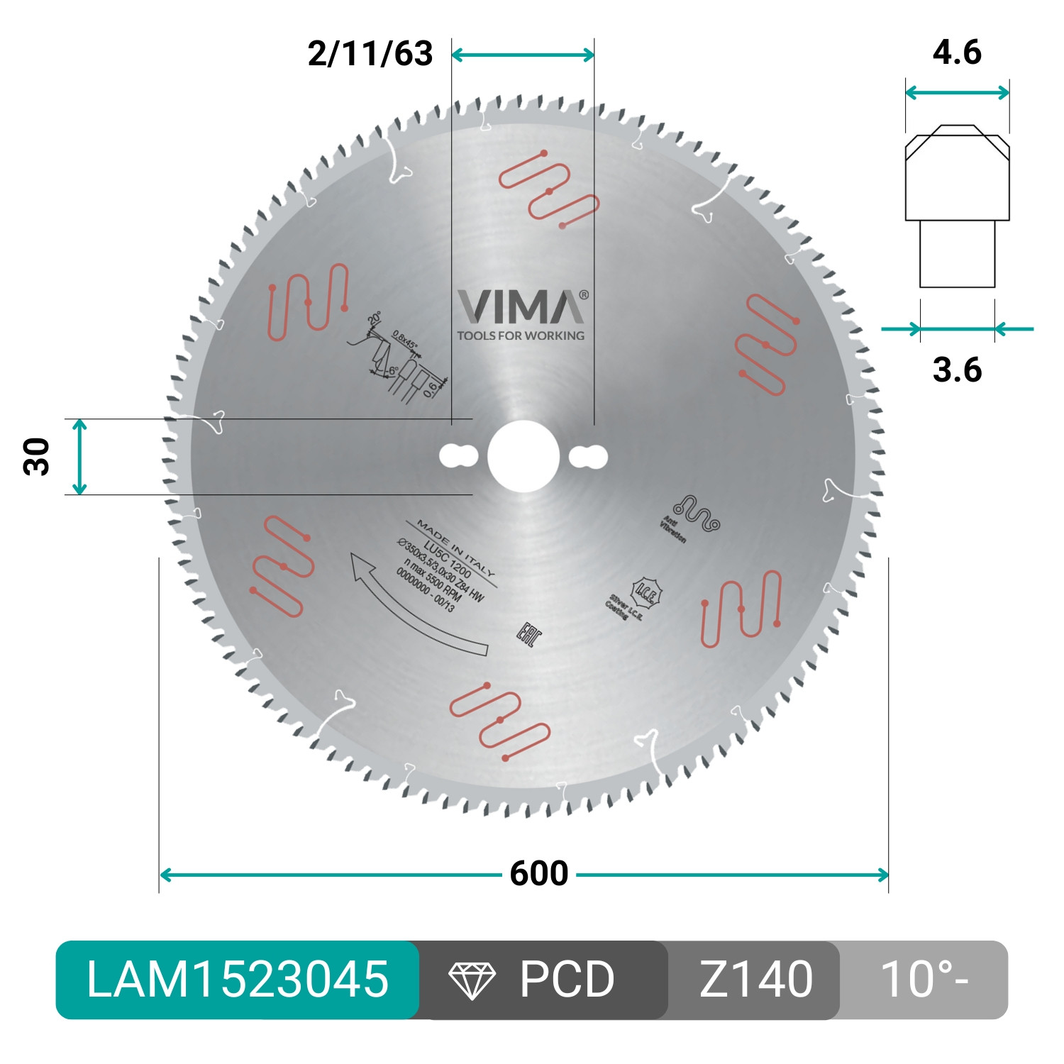 HW circular saw blade with negative teeth for non-ferrous metals