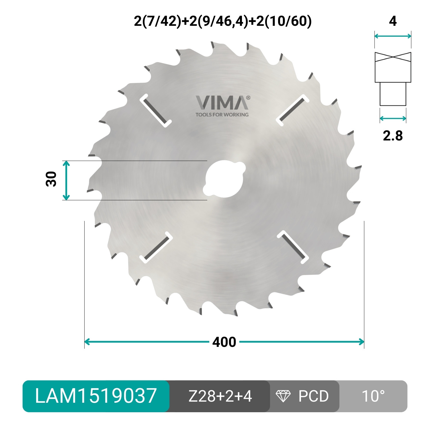 HW circular blade with internal rakers for multi-rip saws