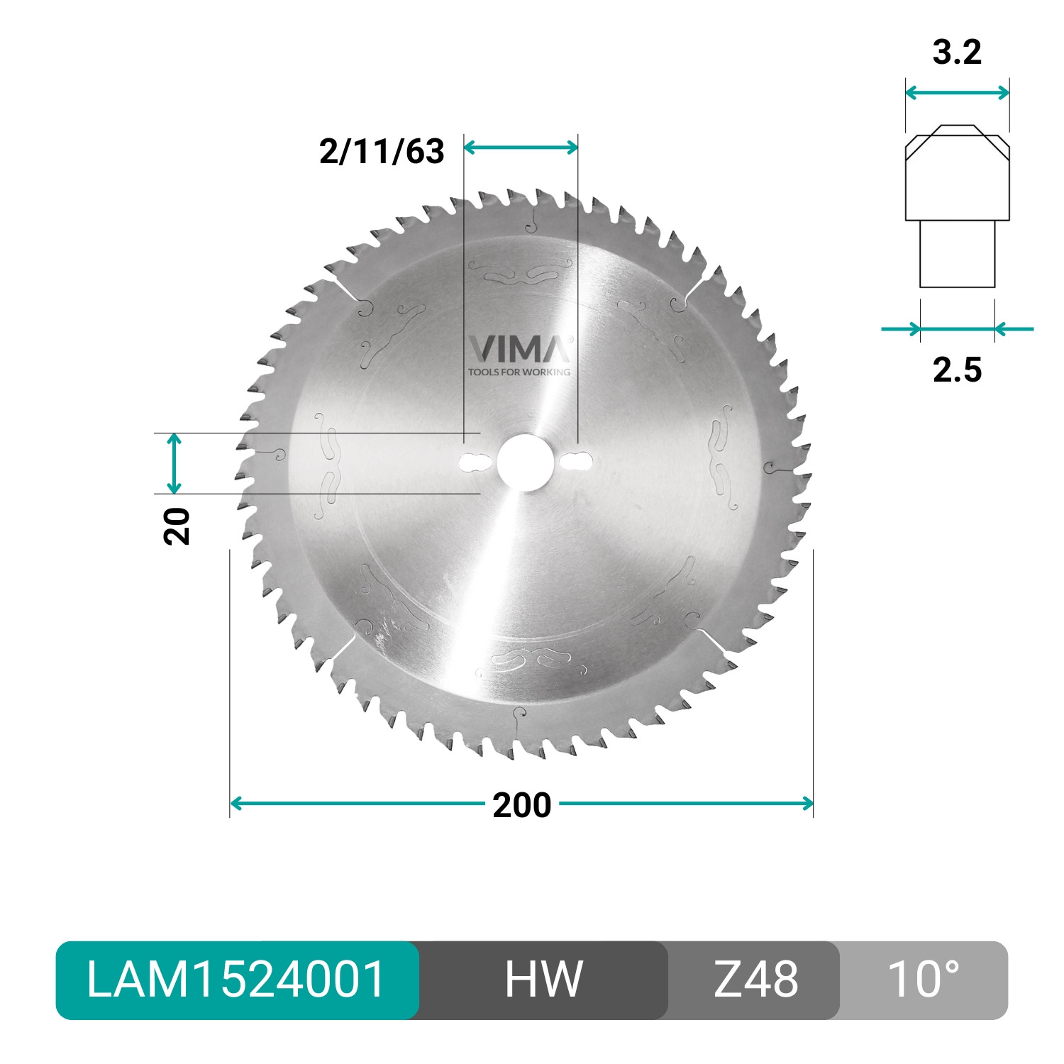 Disco HW para aluminio con dientes positivos para metales no férreos
