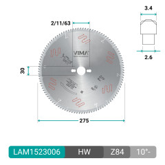 HW circular saw blade with negative teeth for non-ferrous metals