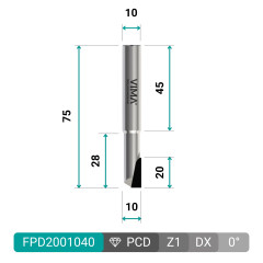 Fresa diamante PCD H 3,5mm Z1 corte reto corpo HW