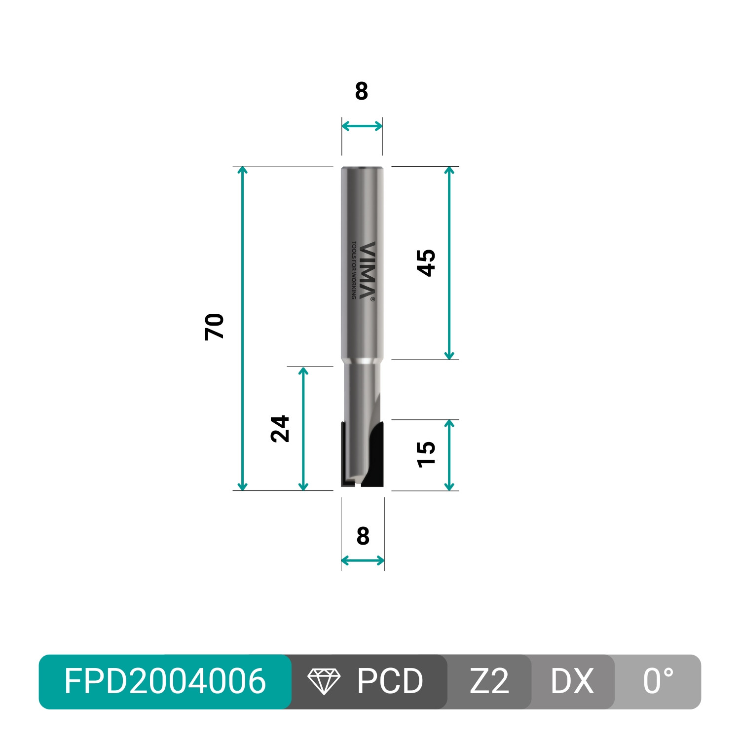 Fraise diamant PCD H 3,5mm Z2 coupes droites corps HW