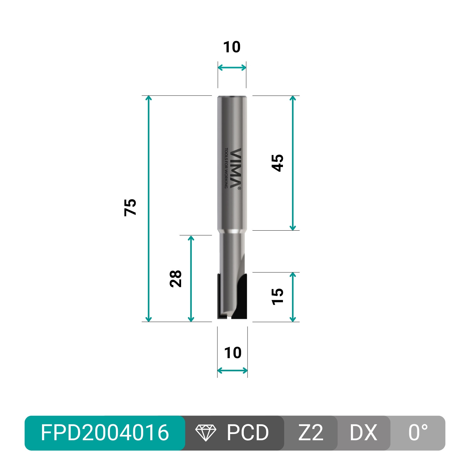 Fresa diamante PCD H 3,5mm Z2 cortes rectos cuerpo HW