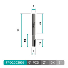 Fraise diamant PCD H 3,5mm Z1 coupe négative corps HW