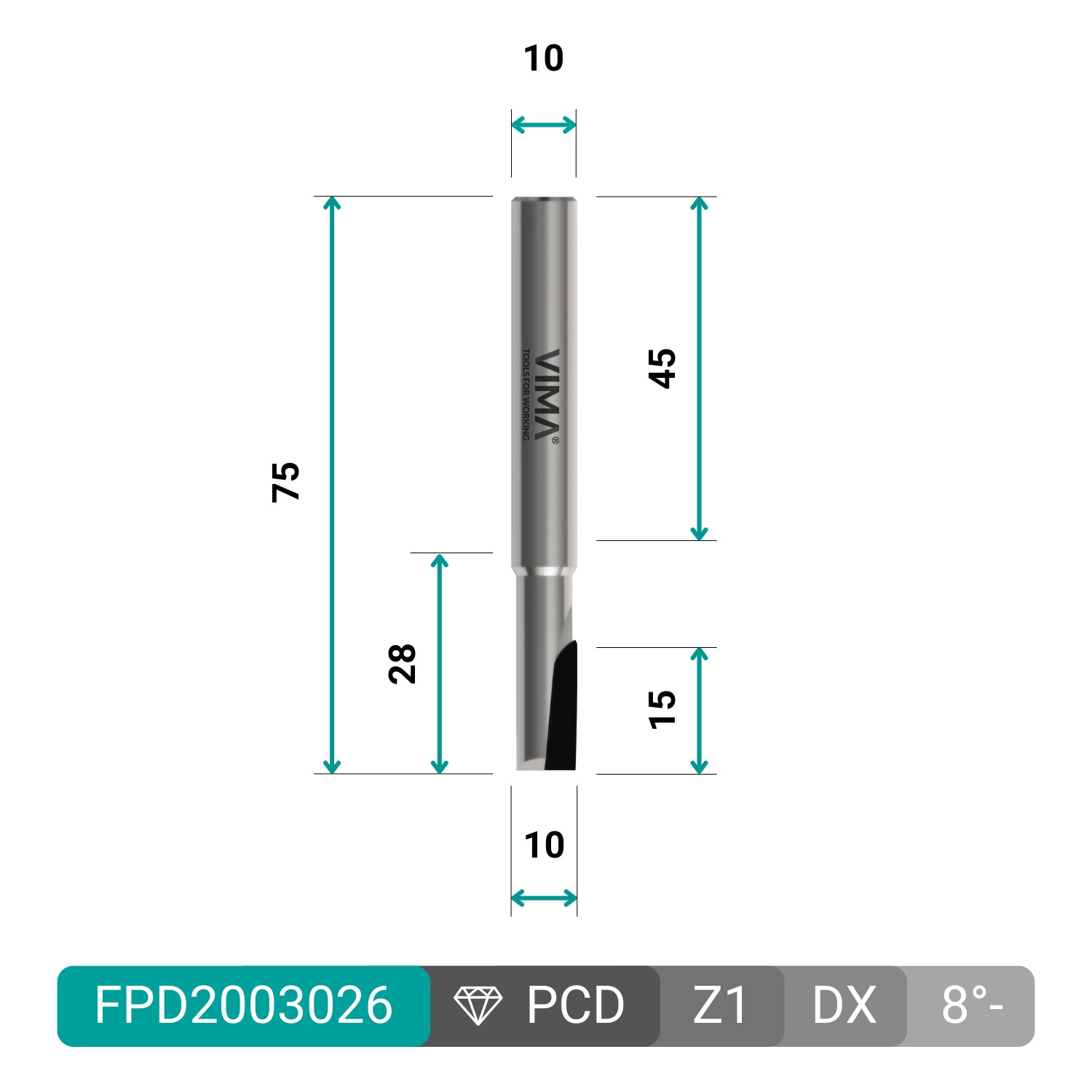 Fresa diamante PCD H 3,5mm Z1 corte negativo corpo HW