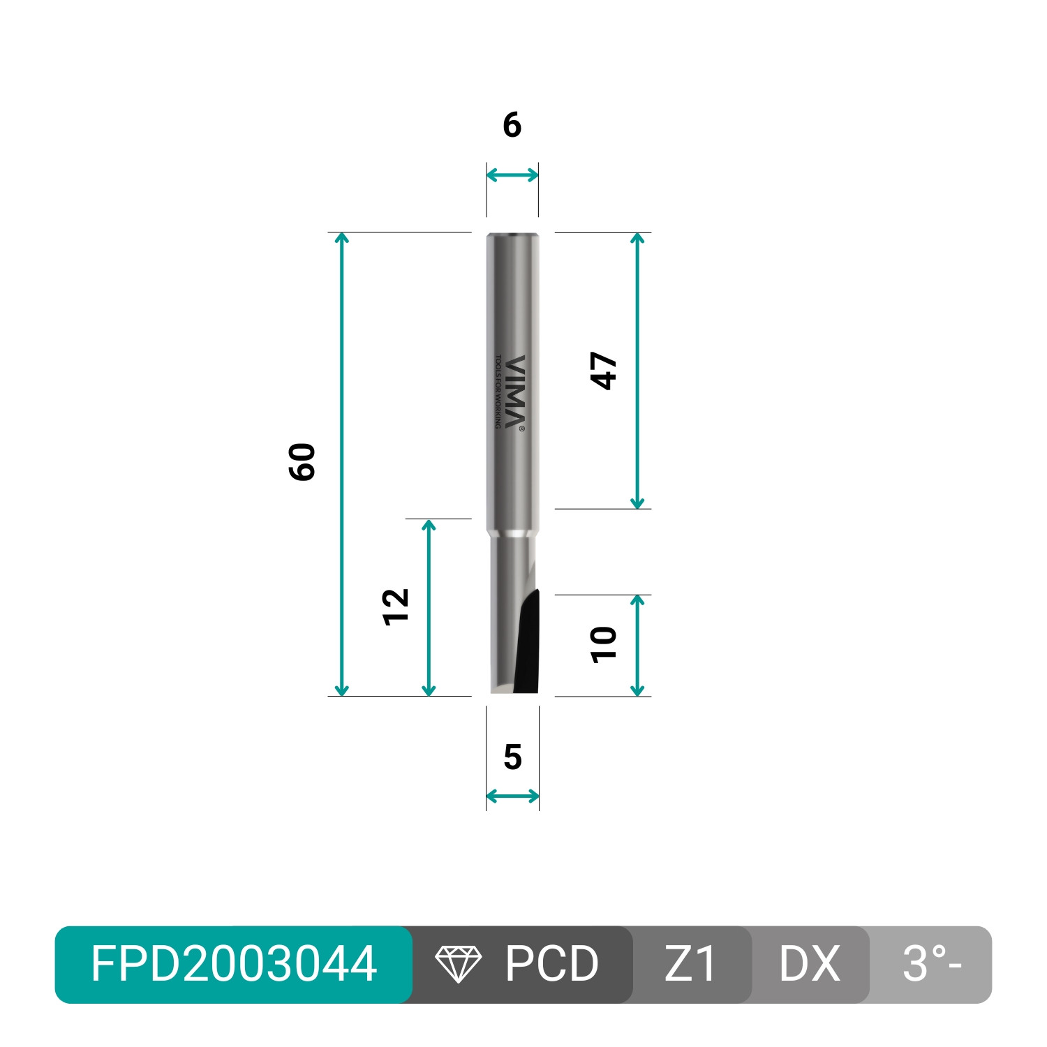 Frez diamentowy PCD H 3,5mm Z1 ostrze negatywne korpus HW