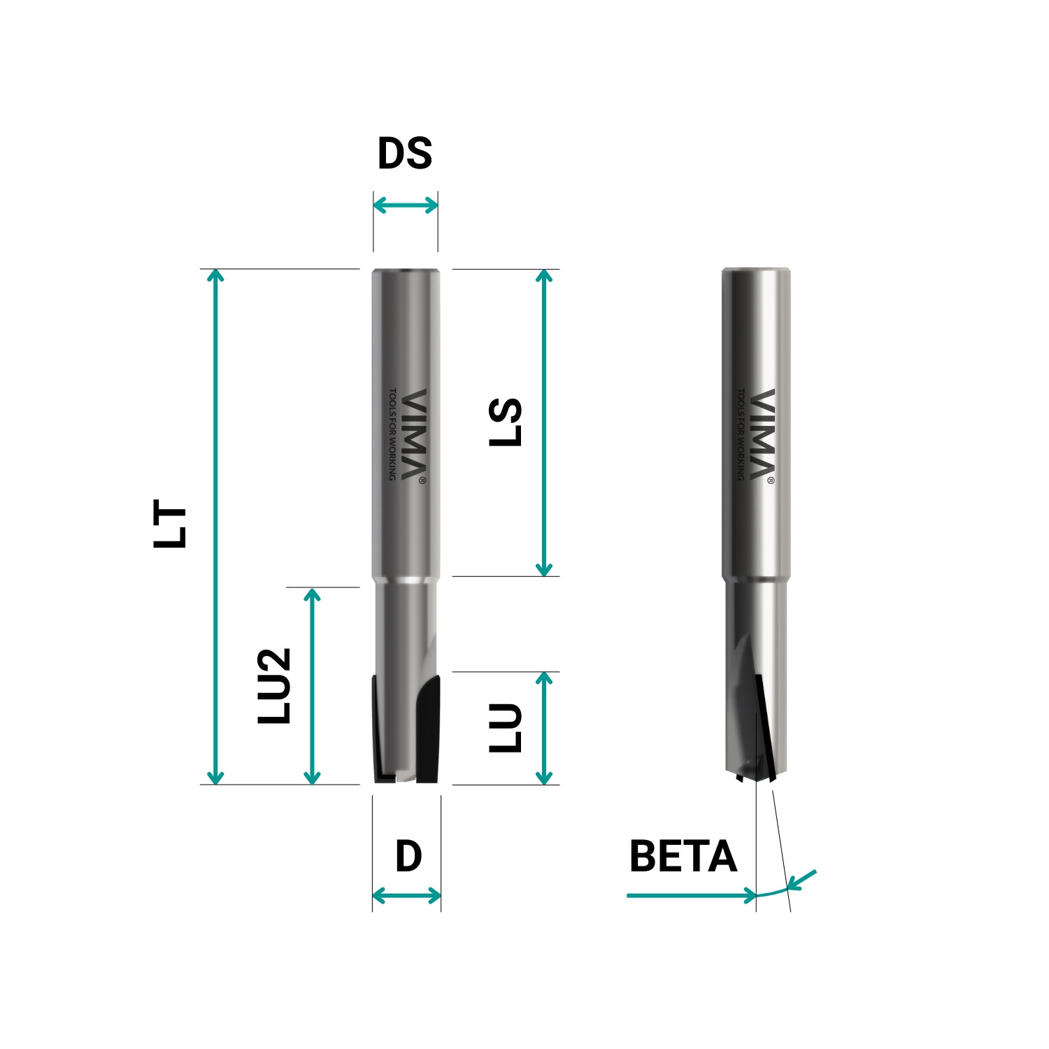 Fresa diamante PCD H 3,5mm Z2 cortes negativos cuerpo HW