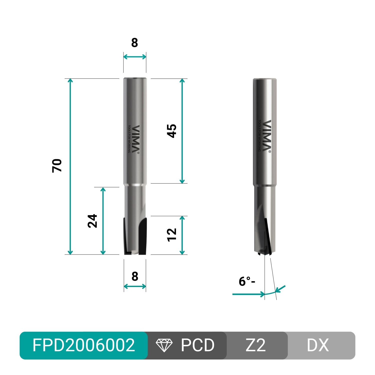 Frez diamentowy PCD H 3,5mm Z2 ostrza negatywne korpus HW
