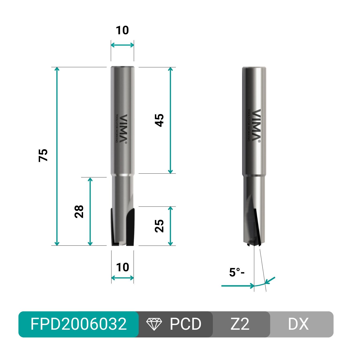 Frez diamentowy PCD H 3,5mm Z2 ostrza negatywne korpus HW