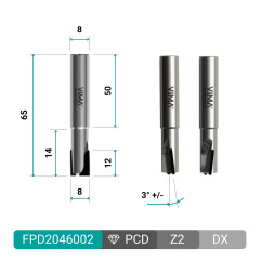 Fraise diamant PCD pour contournage à arêtes alternées positif/négatif avec corps en HW