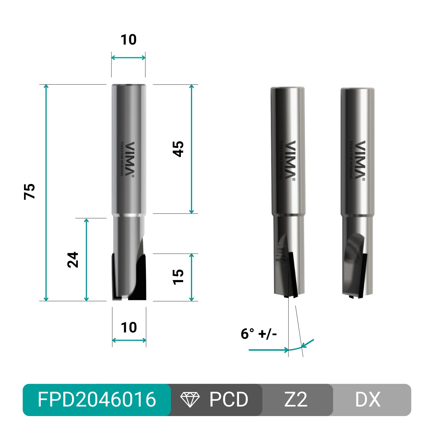 Fresa diamantada PCD para contorno com fio alternado positivo/negativo e corpo em HW