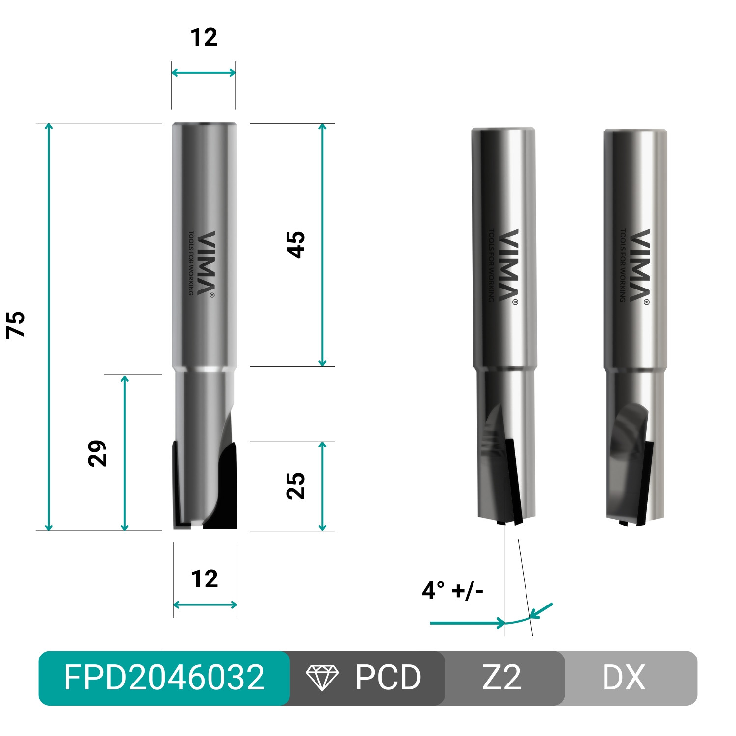 Fresa diamante PCD para contorneado con filo alternado positivo/negativo y cuerpo HW