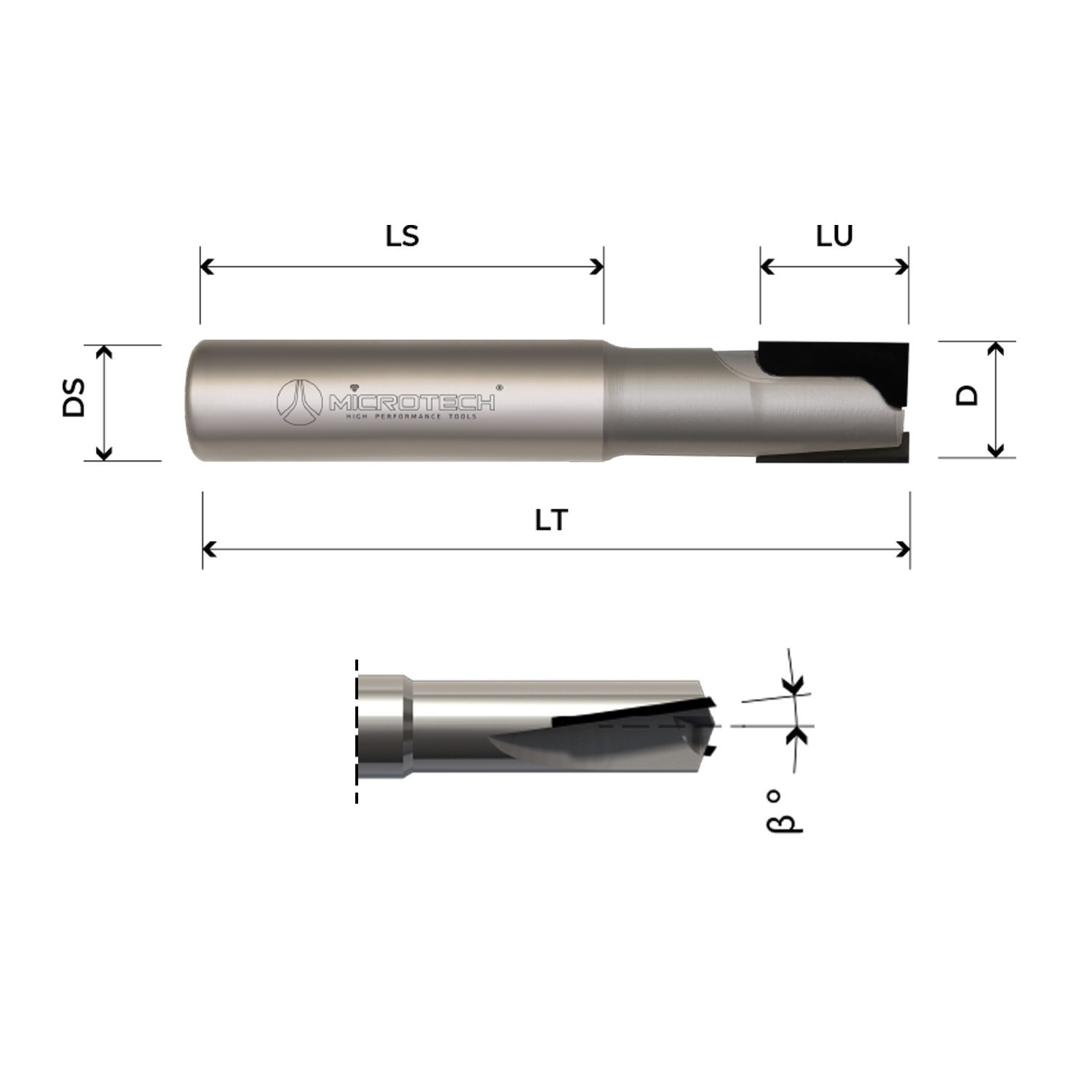 Fresa diamante PCD H 4mm Z2 cortes negativos cuerpo acero