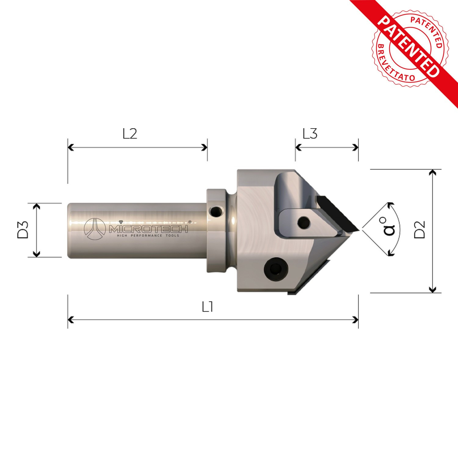 Fresa alta precisione porta inserti intercambiabili in diamante per profili a “V“ di 90° / 91° Fresa alta precisione porta inserti intercambiabili in diamante per profili a “V“ di 90° / 91°