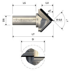 Fresa conica in diamante per canali a V folding e smussi a 45° Z2