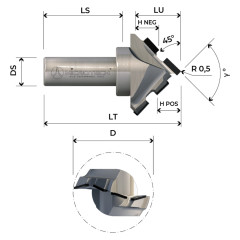 Fresa conica in diamante per canali a V folding e smussi a 45° Z1+1