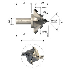 Fresa conica in diamante per canali a V folding e smussi a 45° Z2+2