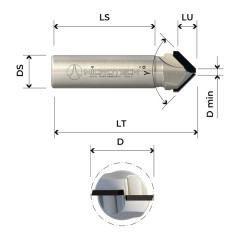 Fresa conica in diamante per canali a V folding a 45° Z2 per dibond