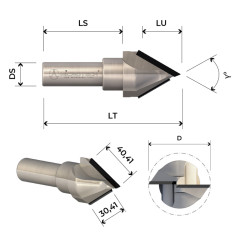 Fresa conica in diamante per canali a V folding e smussi a 60°e finiture interne agli angoli a 90° Z2