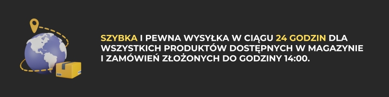 Szybka i pewna wysyłka w ciągu 24 godzin dla wszystkich produktów dostępnych w magazynie i zamówień złożonych do godziny 14:00.